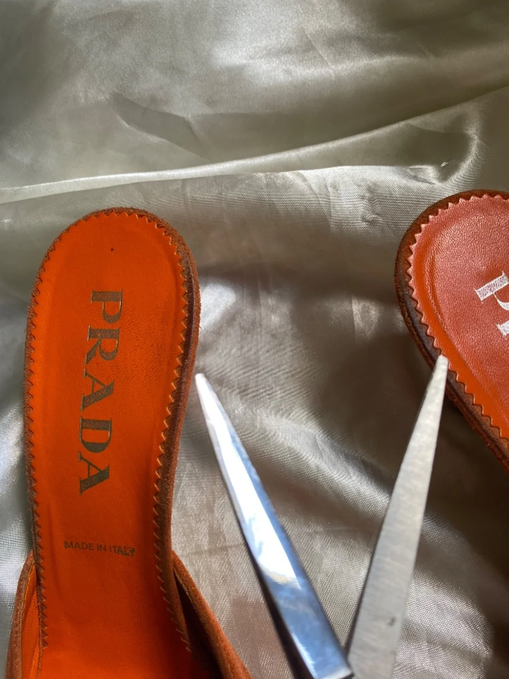 Vintage y2k Prada Orange Suede Chain Pointed Toe Kitten Heel Size 37 / 6.5/7
